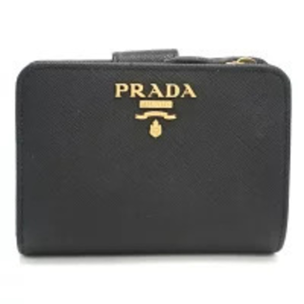 Prada Bi fold Wallet Coin Compact Saffiano Leather QWA Black